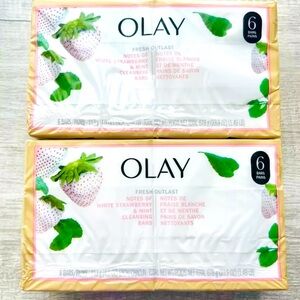Olay 6 Pack Fresh Outlast Soap Bars x2 - White Strawberry and Mint Total 12 Bars